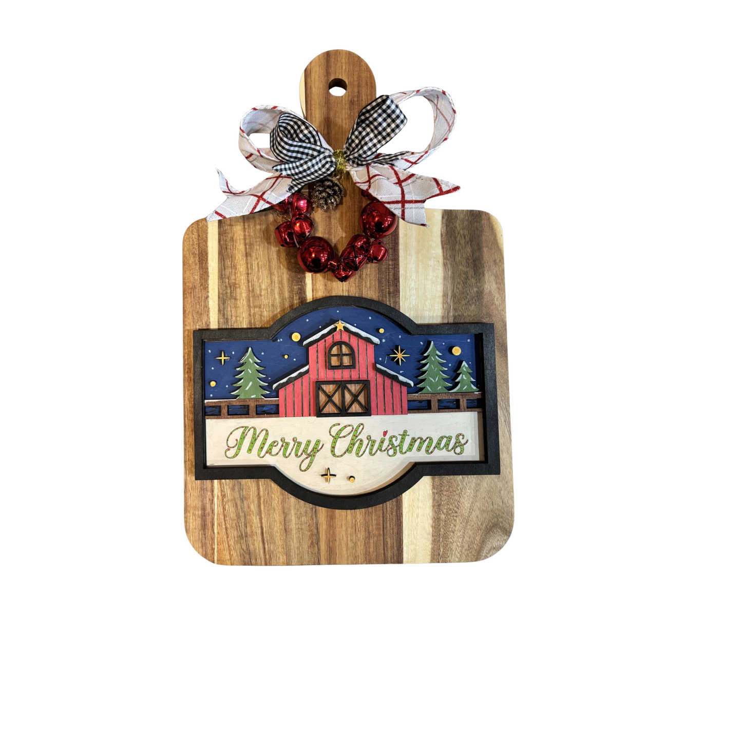 Large Barn Christmas Cuttingboard Decoration
