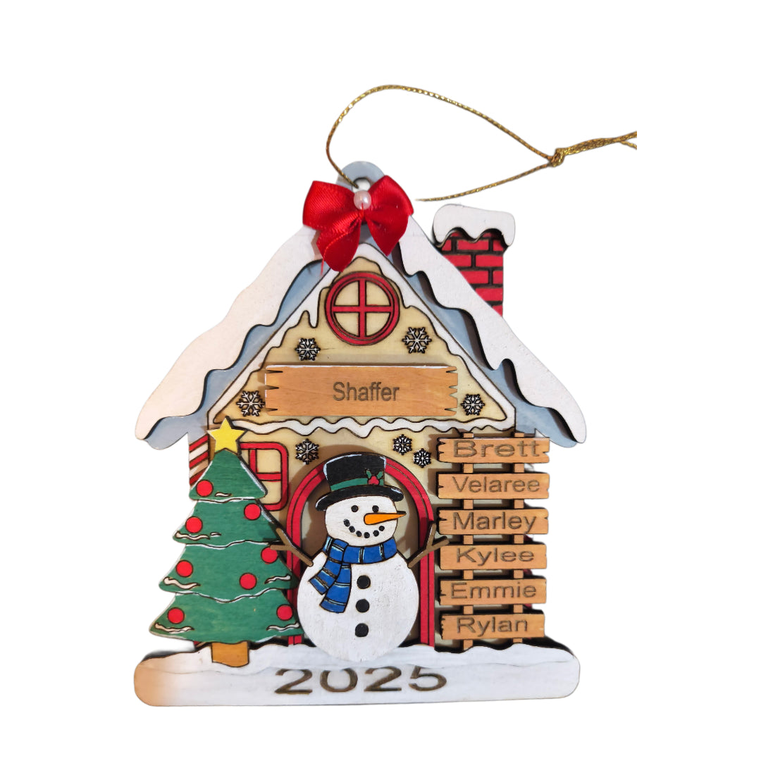 Christmas Wooden Snowman House Customized Ornaments